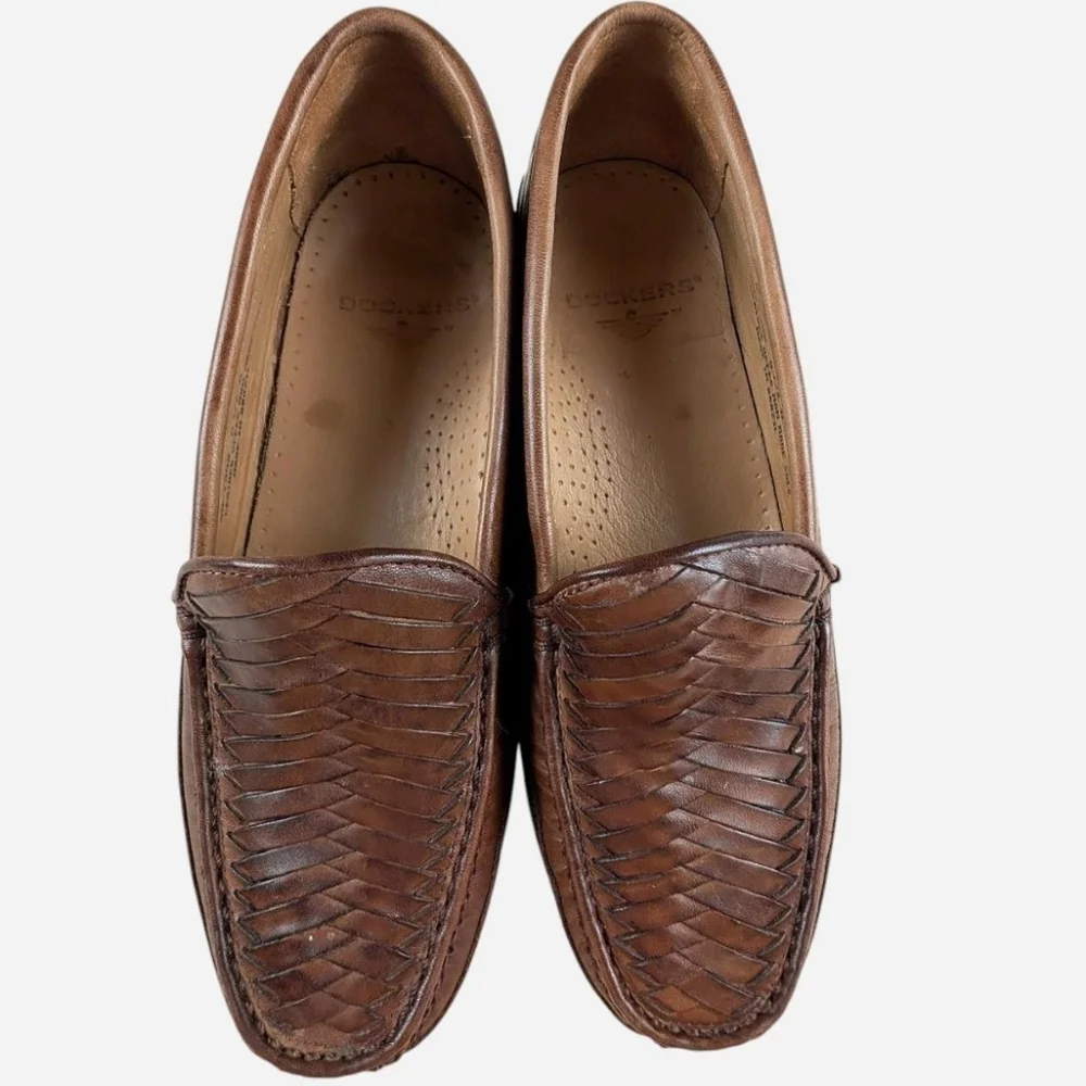 Dockers Woven Leather Loafers Mens 8.5 Made in Brazil Grandpa Casual Workplace